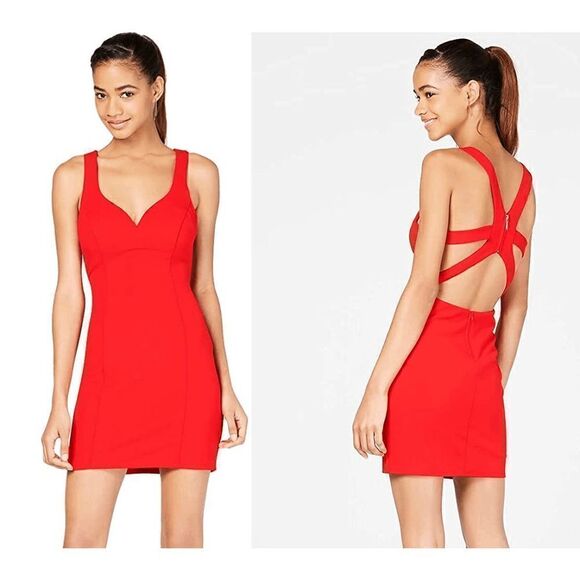 ❤ NWT B. Darlin Strappy V-Neck Sexy Back Clubwear Party Red Hot Dress SIZE M - Picture 1 of 15